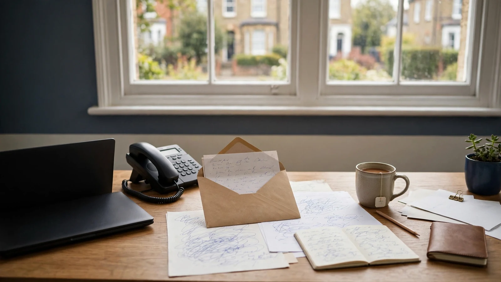 British editorial office desk prepared for correspondence with the editorial team